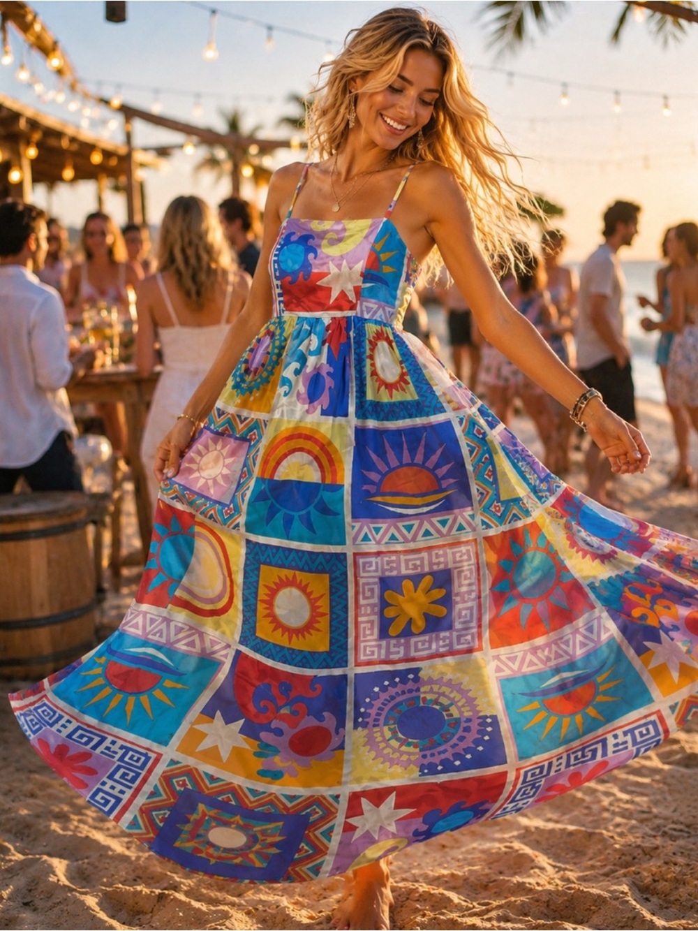 Japna Colorful Graphic Dress - Adjustable Spaghetti Straps